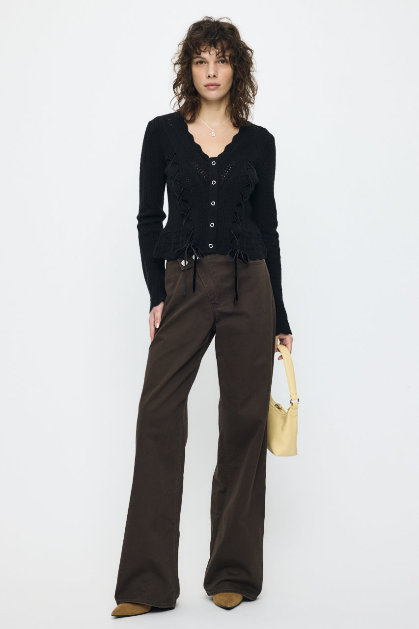 LACE UP RIBBON CARDIGAN Black / Free