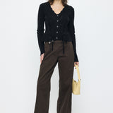 LACE UP RIBBON CARDIGAN Black / Free