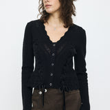 LACE UP RIBBON CARDIGAN Black / Free