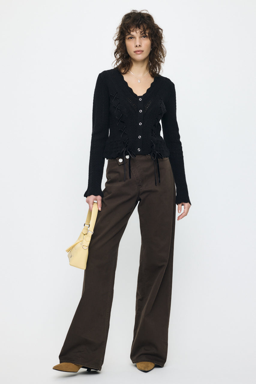 LACE UP RIBBON CARDIGAN Black / Free