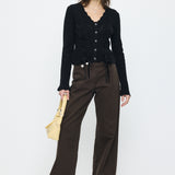 LACE UP RIBBON CARDIGAN Black / Free