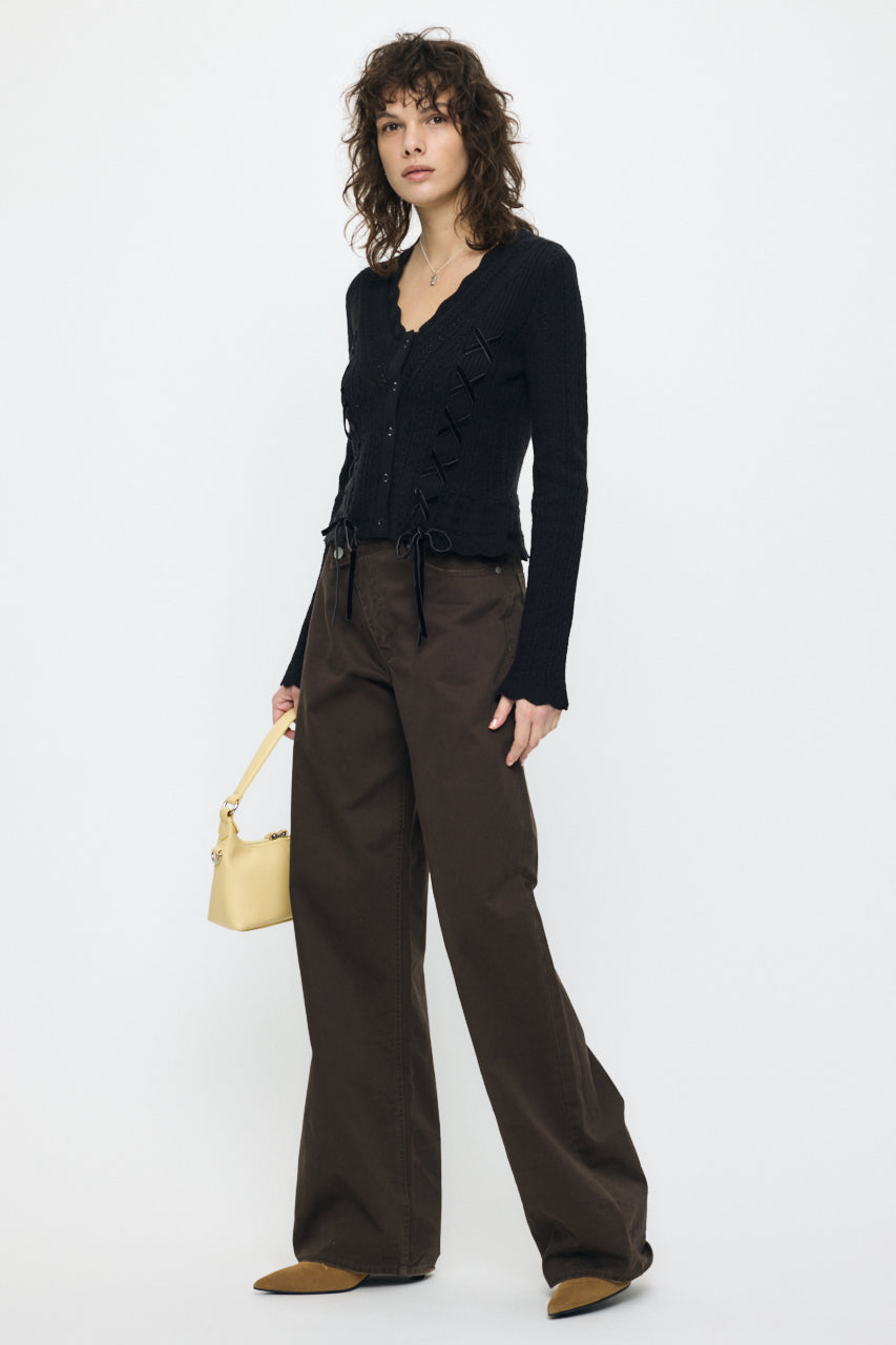 LACE UP RIBBON CARDIGAN Black / Free