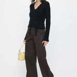 LACE UP RIBBON CARDIGAN Black / Free