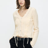 LACE UP RIBBON CARDIGAN Ivory / Free