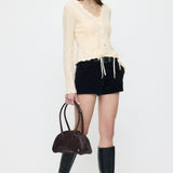 LACE UP RIBBON CARDIGAN Ivory / Free
