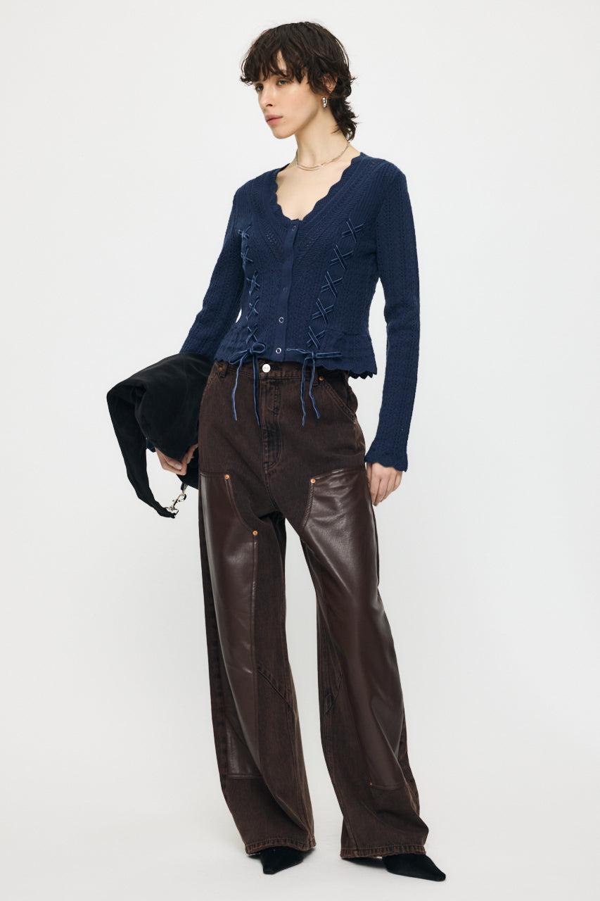 LACE UP RIBBON CARDIGAN Navy / Free