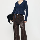 LACE UP RIBBON CARDIGAN Navy / Free