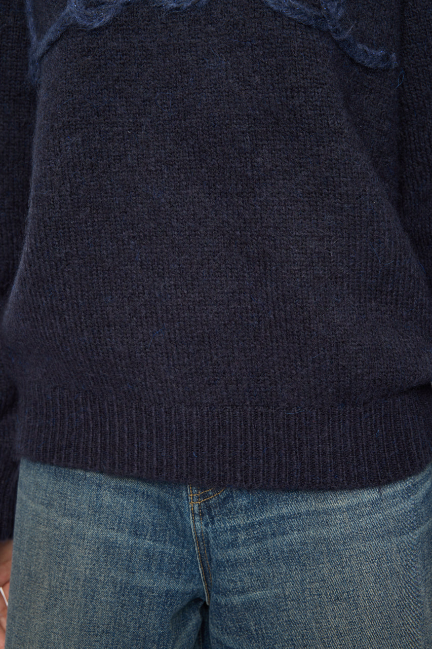 BACK RIBBON SWEATER Navy / Free