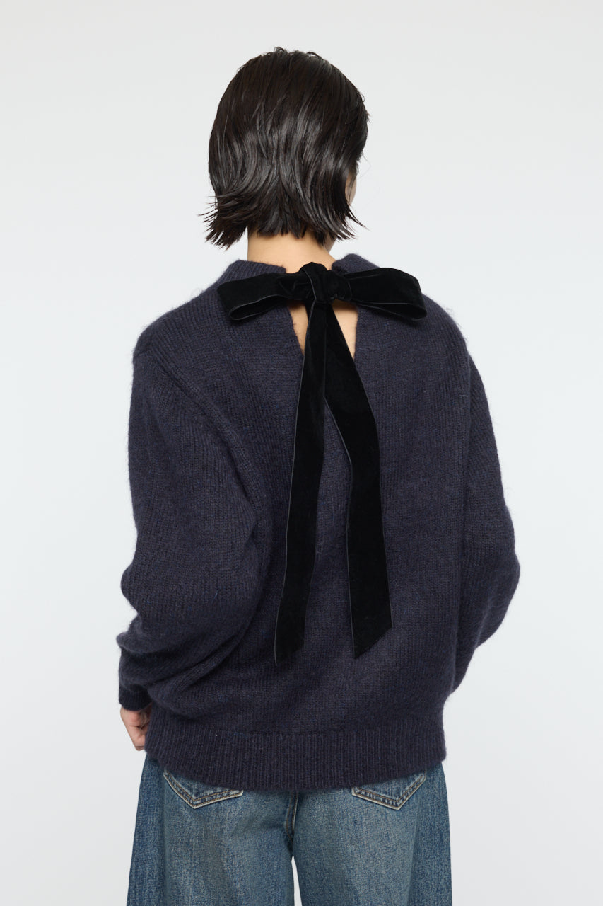 BACK RIBBON SWEATER Navy / Free