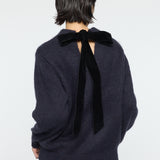 BACK RIBBON SWEATER Navy / Free