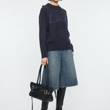 BACK RIBBON SWEATER Navy / Free