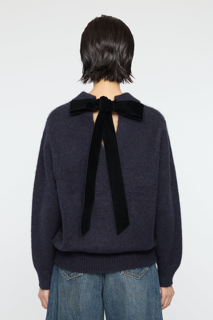 BACK RIBBON SWEATER Navy / Free