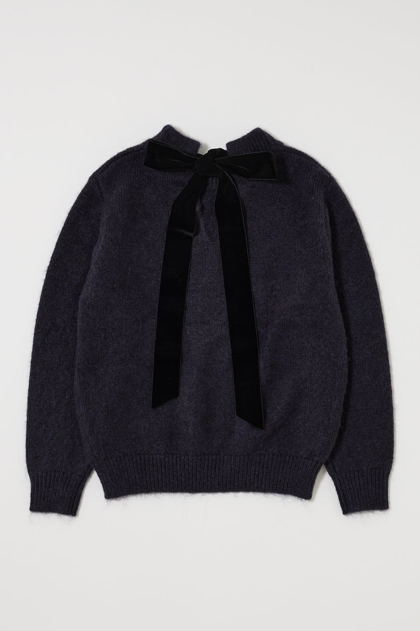 BACK RIBBON SWEATER Navy / Free