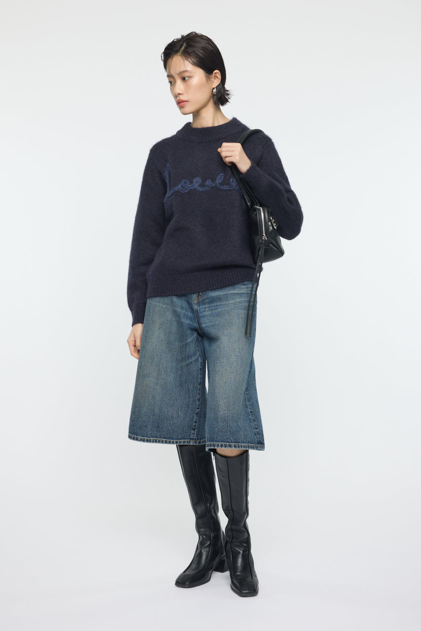BACK RIBBON SWEATER Navy / Free