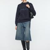 BACK RIBBON SWEATER Navy / Free