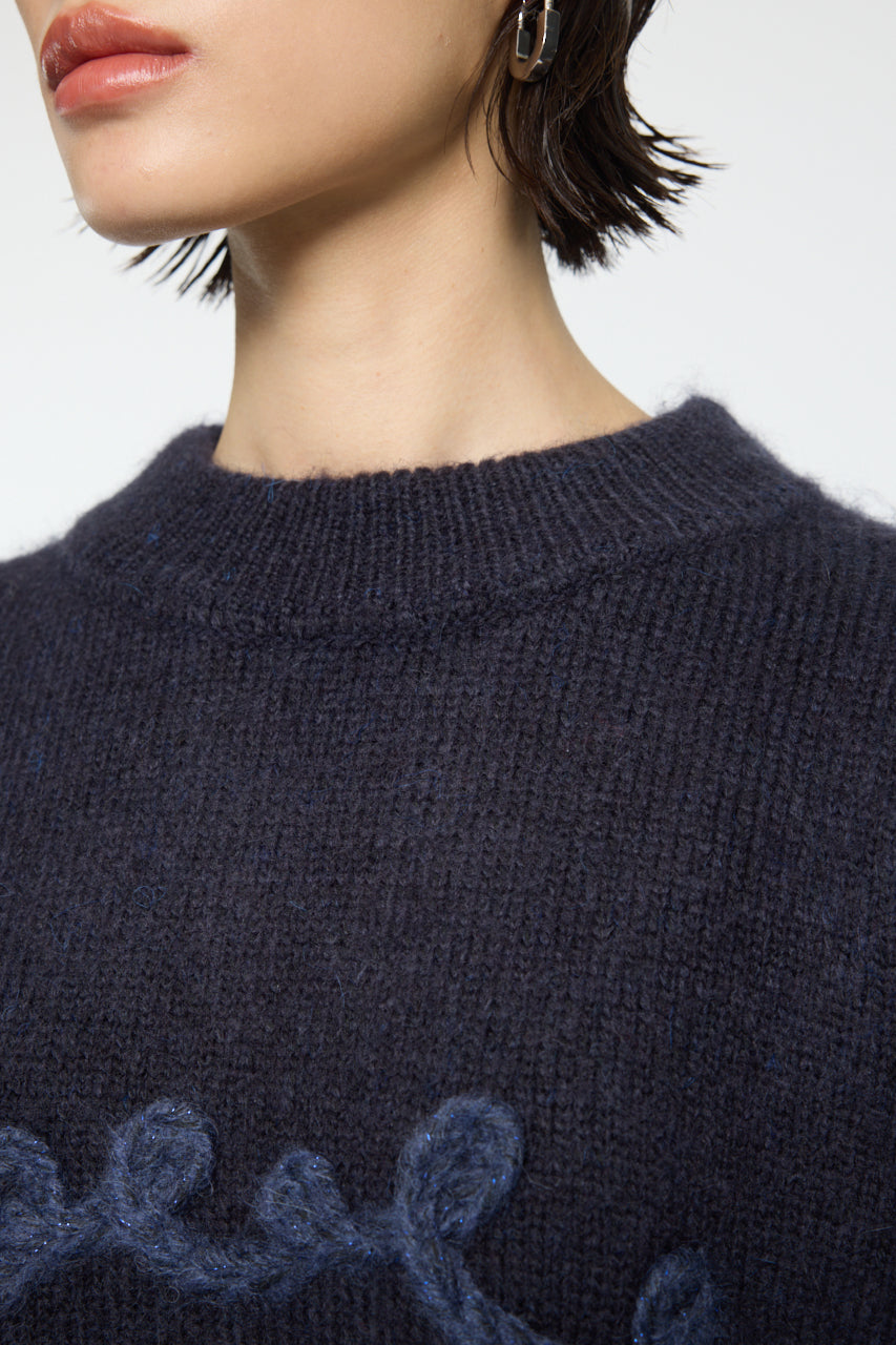 BACK RIBBON SWEATER Navy / Free