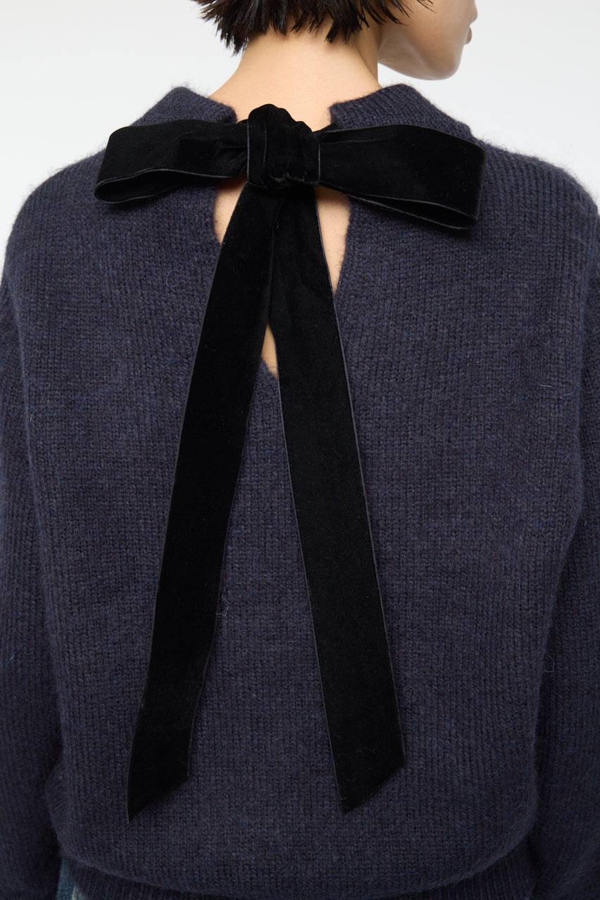 BACK RIBBON SWEATER Navy / Free