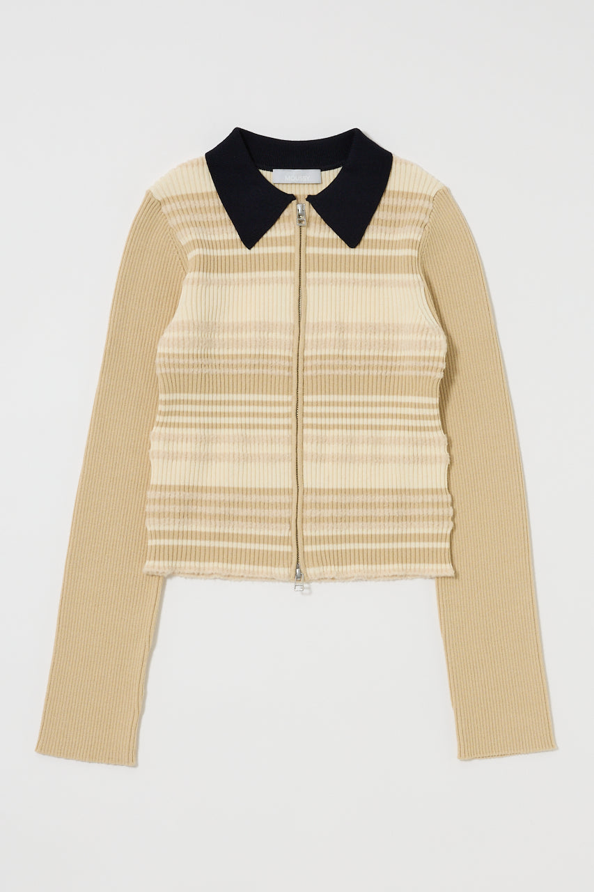 STRIPE ZIP UP KNIT SHIRT Ivory / Free
