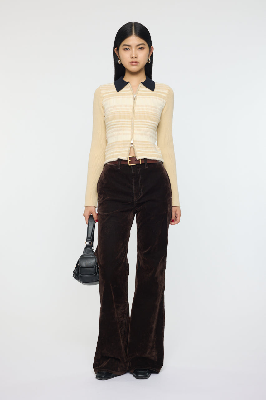 STRIPE ZIP UP KNIT SHIRT Ivory / Free