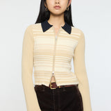 STRIPE ZIP UP KNIT SHIRT Ivory / Free