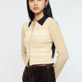 STRIPE ZIP UP KNIT SHIRT Ivory / Free