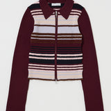 STRIPE ZIP UP KNIT SHIRT Multi Bordeaux / Free