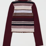 STRIPE ZIP UP KNIT SHIRT Multi Bordeaux / Free