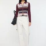 STRIPE ZIP UP KNIT SHIRT Multi Bordeaux / Free