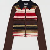 STRIPE ZIP UP KNIT SHIRT Multi Brown / Free