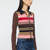 STRIPE ZIP UP KNIT SHIRT Multi Brown / Free