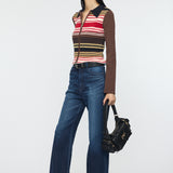 STRIPE ZIP UP KNIT SHIRT Multi Brown / Free