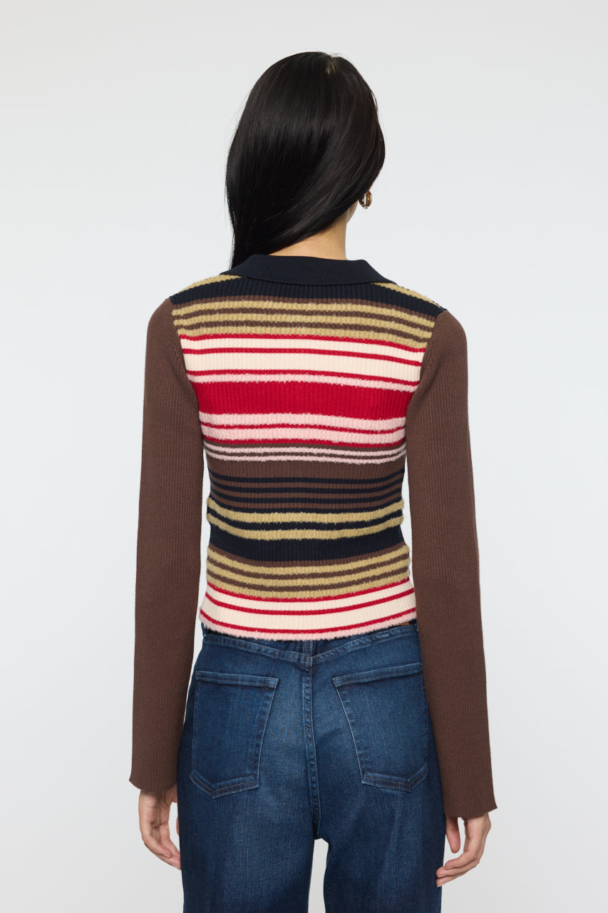 STRIPE ZIP UP KNIT SHIRT Multi Brown / Free