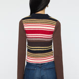 STRIPE ZIP UP KNIT SHIRT Multi Brown / Free