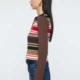 STRIPE ZIP UP KNIT SHIRT Multi Brown / Free