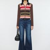 STRIPE ZIP UP KNIT SHIRT Multi Brown / Free
