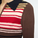 STRIPE ZIP UP KNIT SHIRT Multi Brown / Free