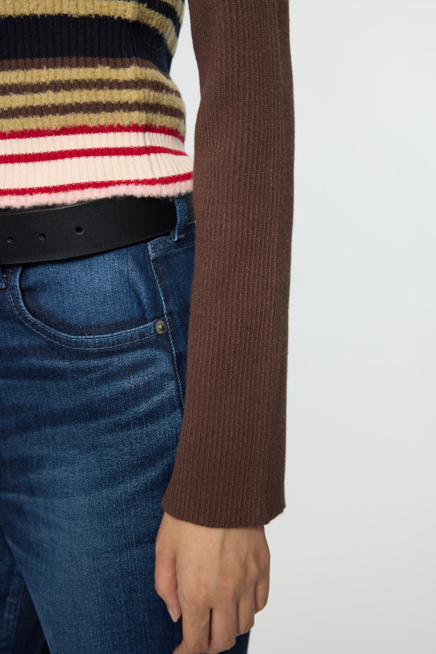 STRIPE ZIP UP KNIT SHIRT Multi Brown / Free