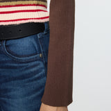 STRIPE ZIP UP KNIT SHIRT Multi Brown / Free
