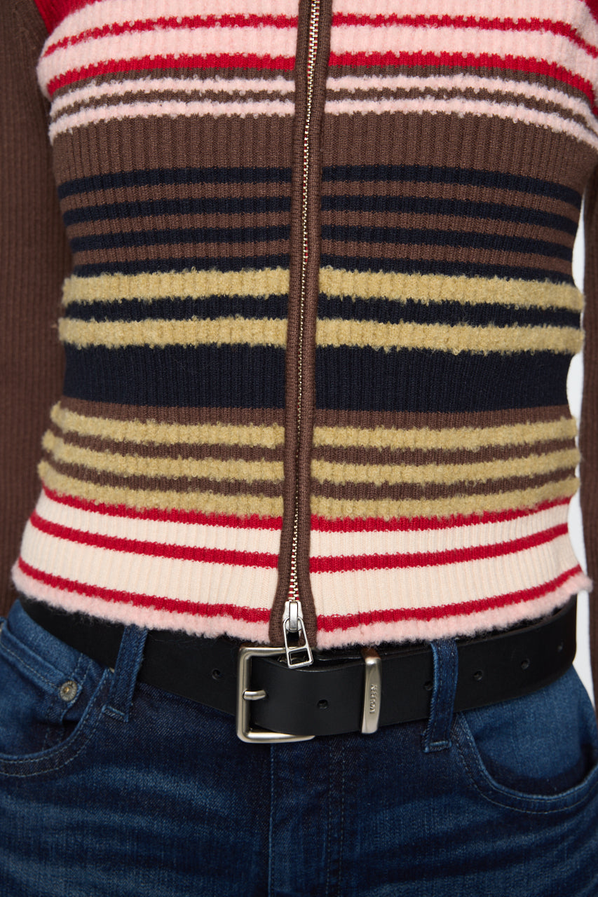 STRIPE ZIP UP KNIT SHIRT Multi Brown / Free
