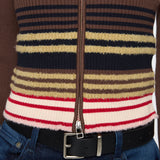 STRIPE ZIP UP KNIT SHIRT Multi Brown / Free
