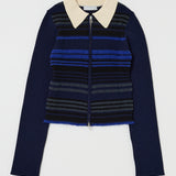 STRIPE ZIP UP KNIT SHIRT Navy / Free