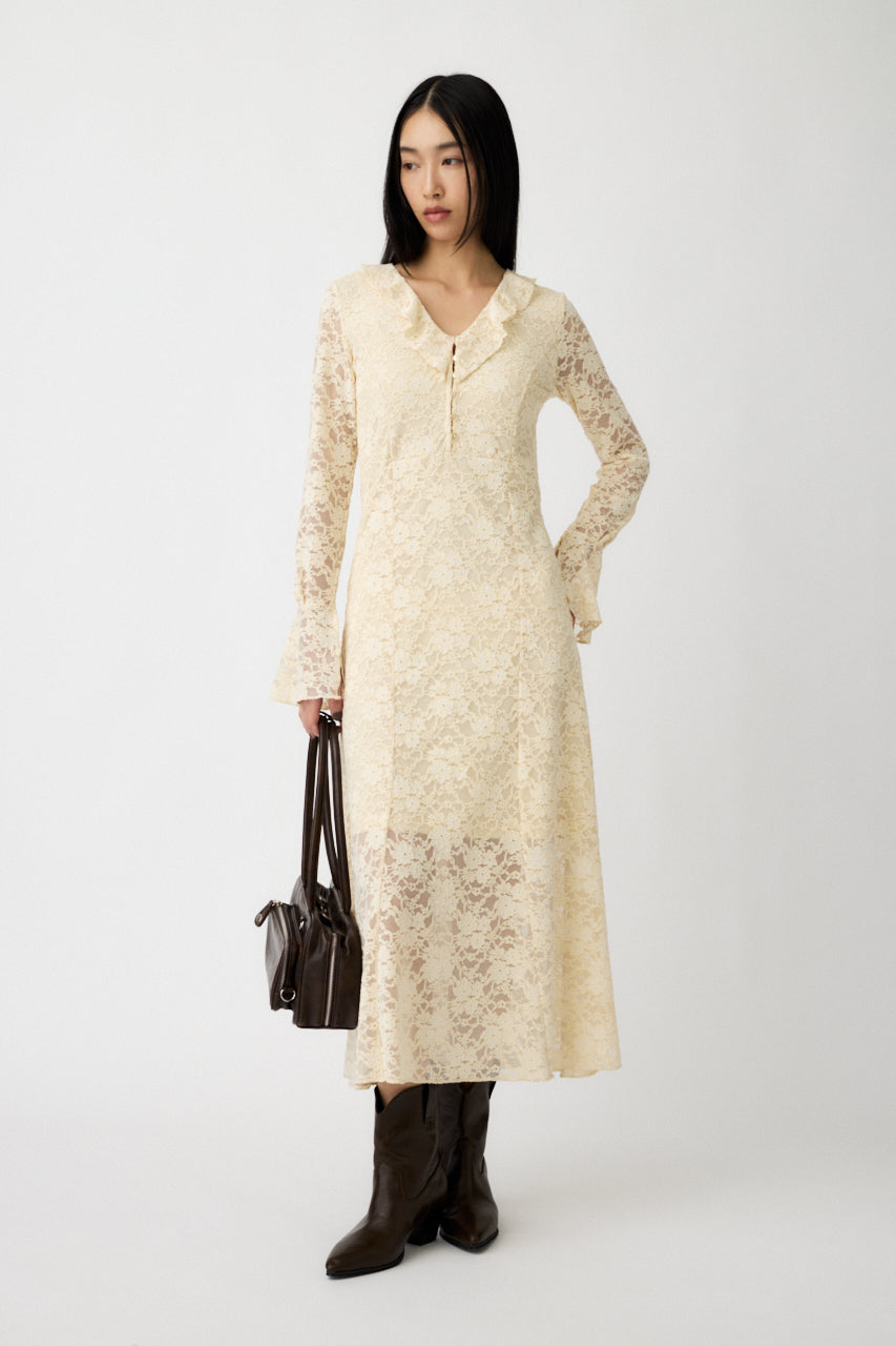 FLOCKY LACE DRESS Ivory / 1 (S)