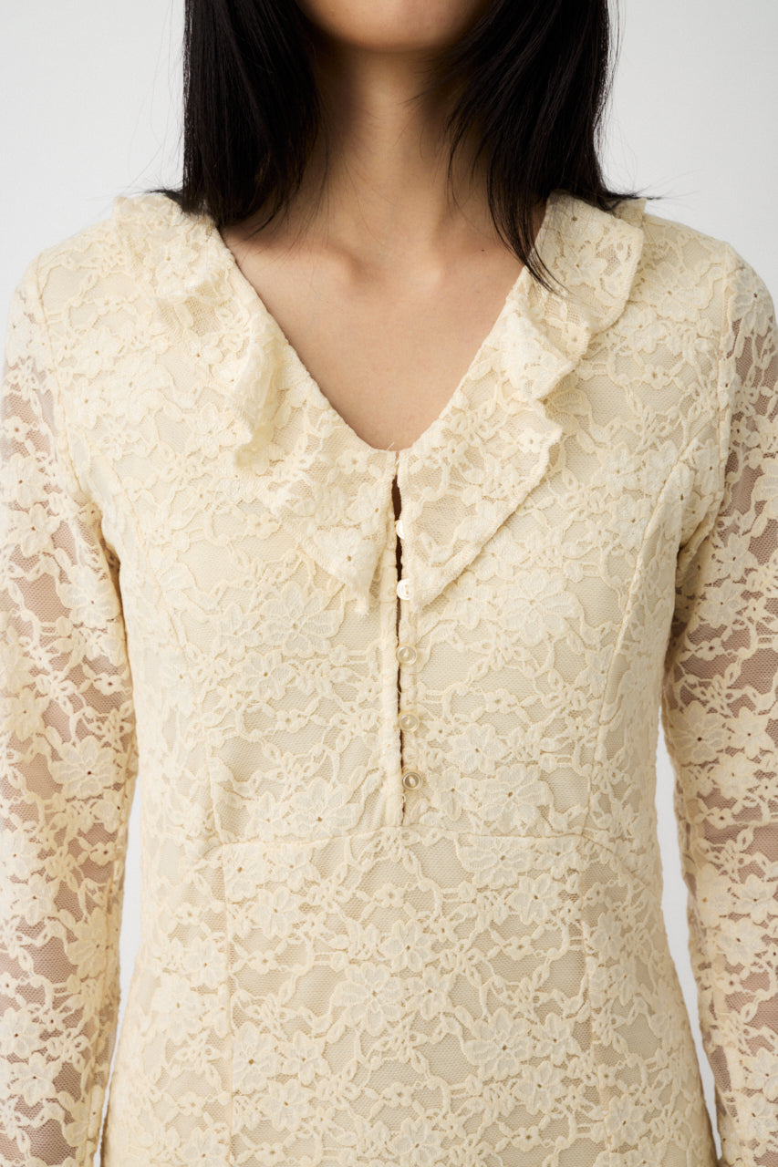 FLOCKY LACE DRESS Ivory / 1 (S)