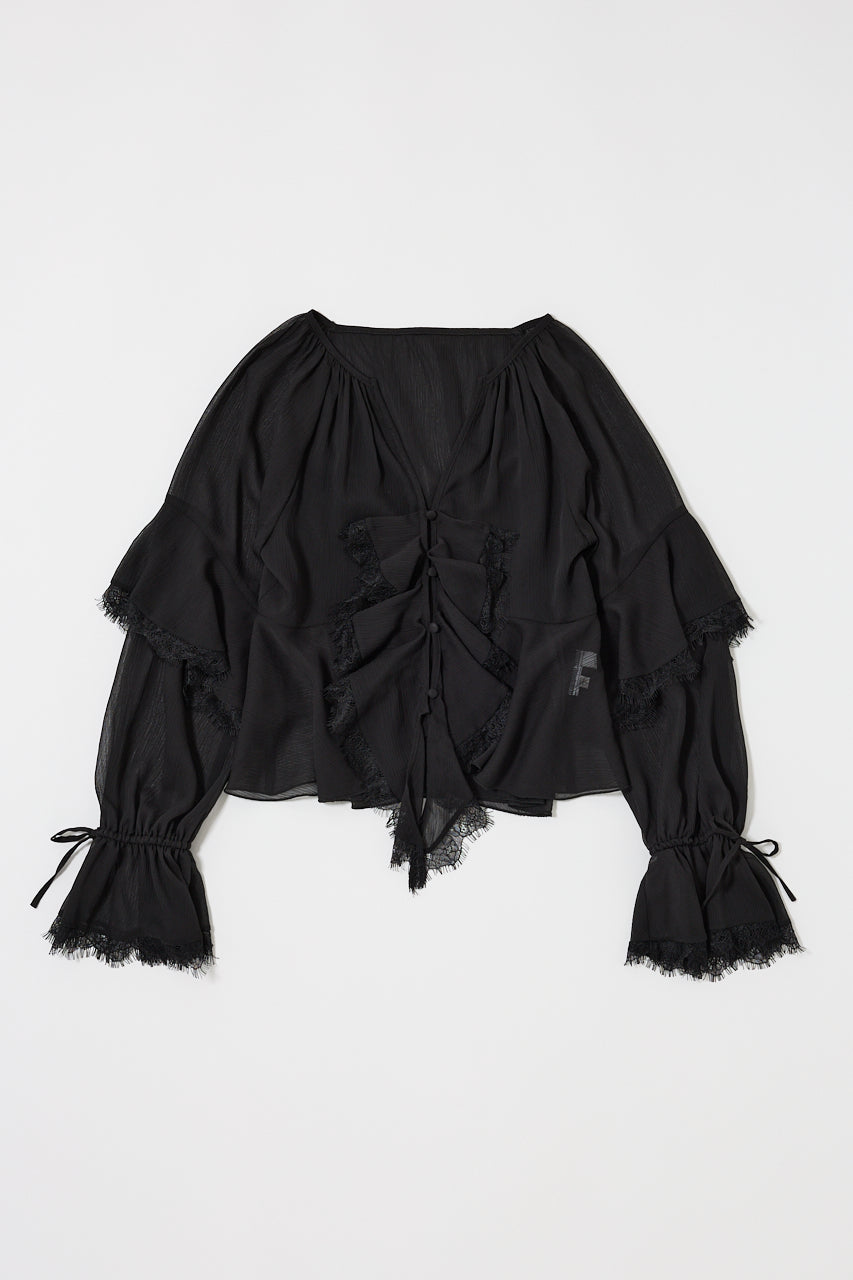 LACE TRIM TIE BLOUSE Black / Free