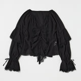 LACE TRIM TIE BLOUSE Black / Free
