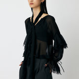 LACE TRIM TIE BLOUSE Black / Free