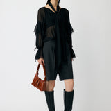 LACE TRIM TIE BLOUSE Black / Free