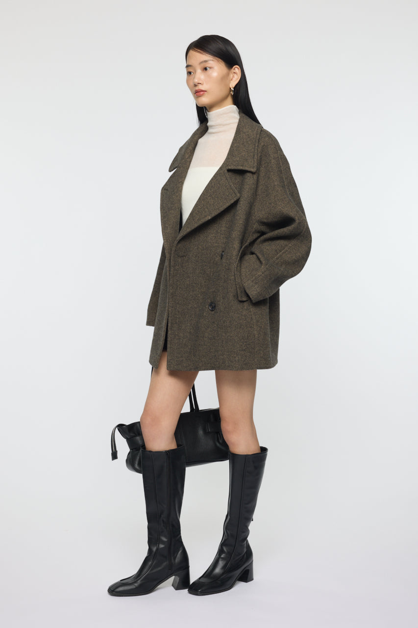 DOUBLE BREASTED MID COAT Multi Brown / 1 (S)