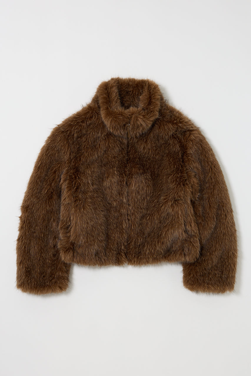 FAUX FUR STAND COLLAR JACKET Dark Brown / Free