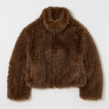 FAUX FUR STAND COLLAR JACKET Dark Brown / Free
